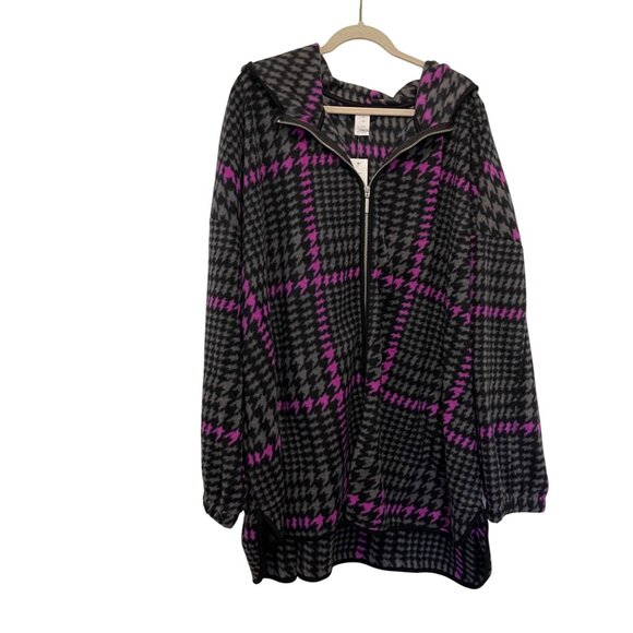 NWT LIVI Plaid Hooded Full-Zip Jacket Size 34/36 Womens grey, pink, NEW - Picture 1 of 7